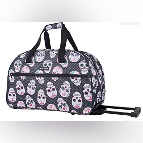 Betsey Johnson Skull Party Sugar Skull Weekender Duffle w/Wheels NWT - Picture 1 of 9